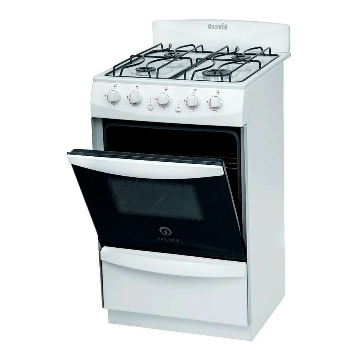 Cocina Escorial Palace Cristal A Gas Natural 4 Hornallas Blanca 220v Puerta Con Visor 50l